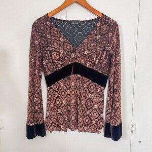 Wet Seal Y2K Brown Whimsigoth Burnout Velvet Bell Sleeves Babydoll, Sz Small
